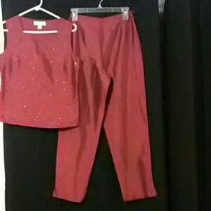 2 piece 100% silk beaded top ,Capri pants, 4P